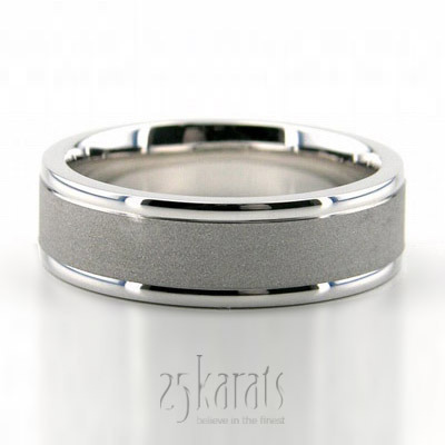 Flat Sandblasted Basic Carved Wedding Band  - main view