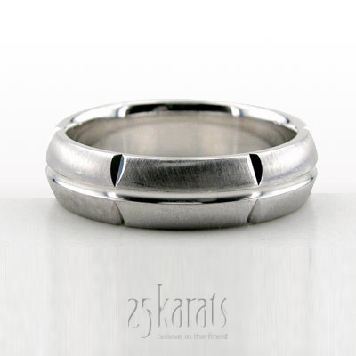 Modern Incised Diamond Carved Wedding Band  - main view thumbnail