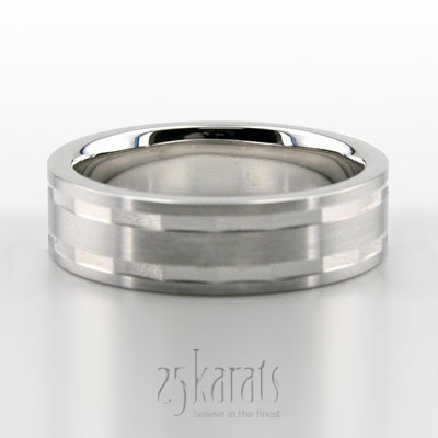 Cornered Cut Satin Diamond Carved Wedding Ring  - main view thumbnail