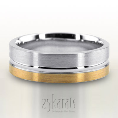 Two-Color Satin Finish Basic Carved Wedding Band - main view