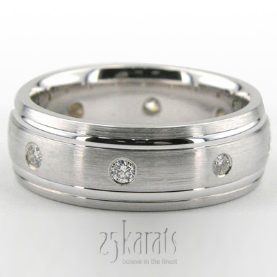 Grooved Satin Finish Diamond Wedding Ring  - main view thumbnail