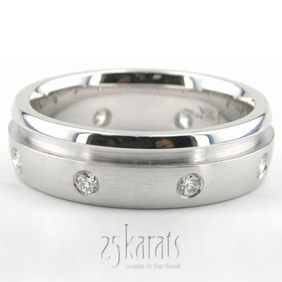 Chic Grooved Diamond Wedding Ring  - main view