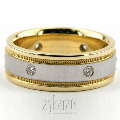 Stylish Two-Color Diamond Wedding Band  - main view