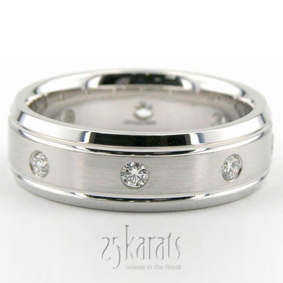 Beveled Edge Incised Diamond Wedding Ring  - main view