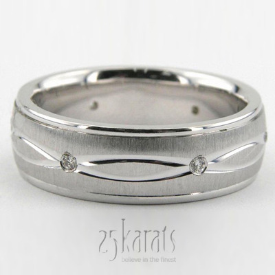 Brushed Center Bright Edge Diamond Wedding Band  - main view