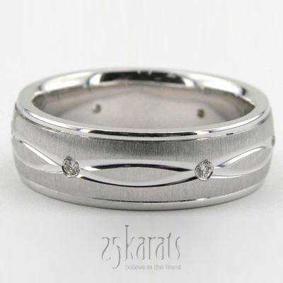 Brushed Center Bright Edge Diamond Wedding Band  - main view thumbnail