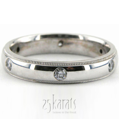 Shiny Milgrain Diamond Wedding Band  - main view