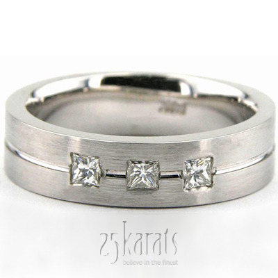 Elegant Princess Cut Satin Diamond Wedding Ring  - main view