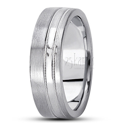 Bestseller Milgrain Diamond Carved Wedding Band  - view 3