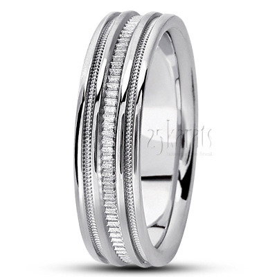 Striped Center Milgrain Basic Carved Wedding Ring 