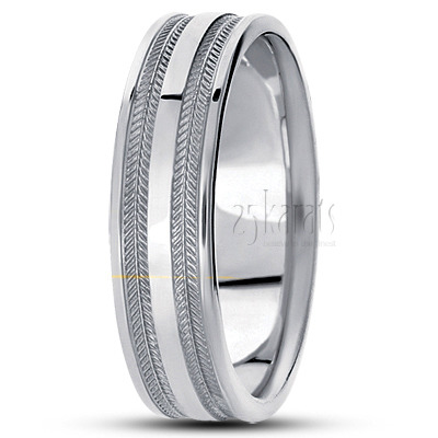 Contemporary Shiny Finish Carved Design Wedding Band  - main view
