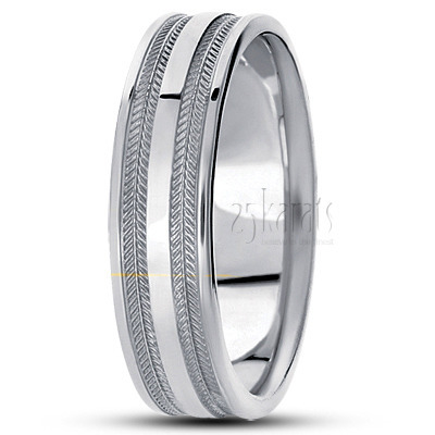 Contemporary Shiny Finish Carved Design Wedding Band  - main view thumbnail