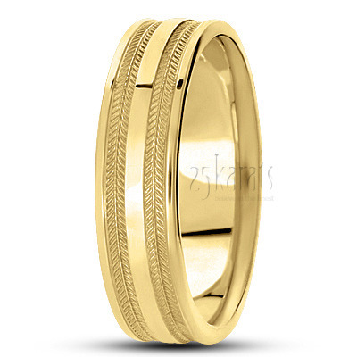 Contemporary Shiny Finish Carved Design Wedding Band  - view 2 thumbnail