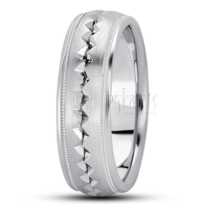 Attractive Zigzag Design Basic Carved Wedding Band - main view
