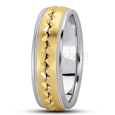 Attractive Zigzag Design Basic Carved Wedding Band - view 3