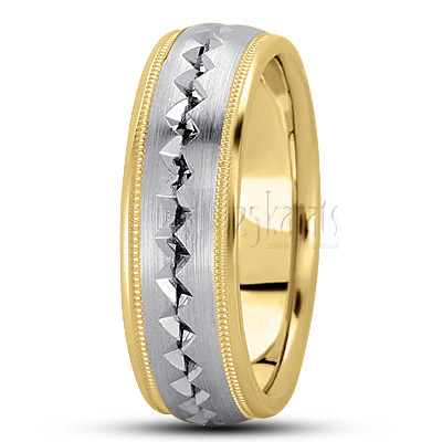 Attractive Zigzag Design Basic Carved Wedding Band - view 4