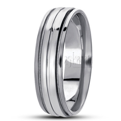 Custom Beaded Style Carved Design Wedding Ring - view 2 thumbnail