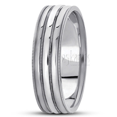 Two Tone Shiny Polished Carved Design Wedding Band - view 2