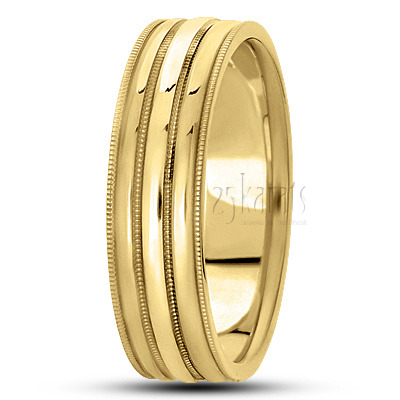 Two Tone Shiny Polished Carved Design Wedding Band - view 3
