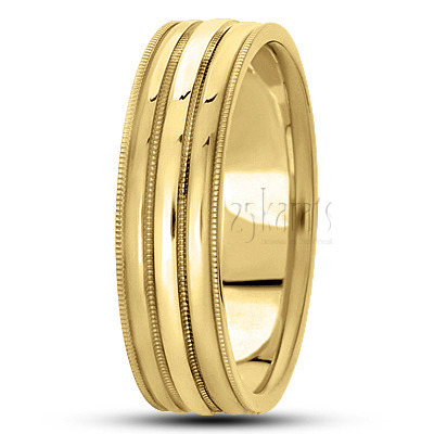 Two Tone Shiny Polished Carved Design Wedding Band - view 3 of 4