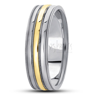Two Tone Shiny Polished Carved Design Wedding Band - view 4 of 4