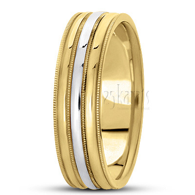 Two Tone Shiny Polished Carved Design Wedding Band - main view