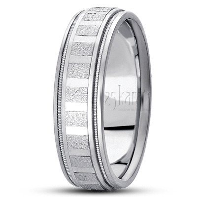 Grooved Stone Finish Basic Carved Wedding Band - view 2 thumbnail