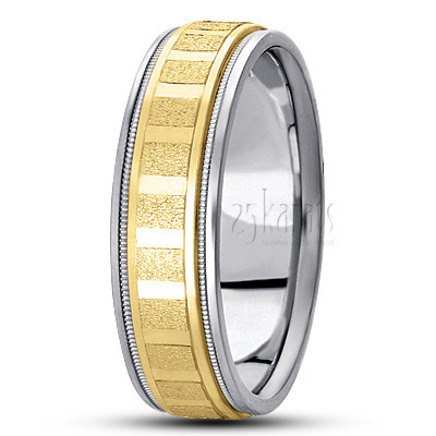 Grooved Stone Finish Basic Carved Wedding Band - view 3 thumbnail