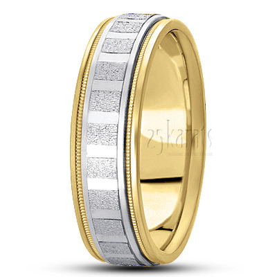 Grooved Stone Finish Basic Carved Wedding Band - view 4