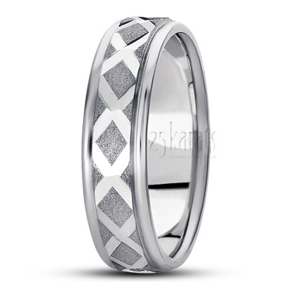 Vintage XX Style Diamond Carved Wedding Band - view 2