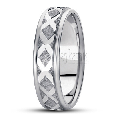 Vintage XX Style Diamond Carved Wedding Band - view 2 thumbnail