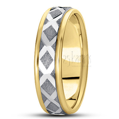 Vintage XX Style Diamond Carved Wedding Band - main view