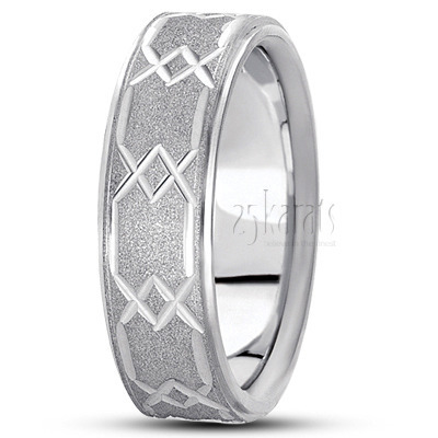 Hexagon Cut Stoned Basic Carved Wedding Band