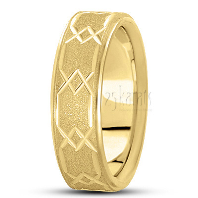 Hexagon Cut Stoned Basic Carved Wedding Band - view 2
