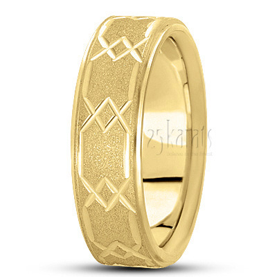 Hexagon Cut Stoned Basic Carved Wedding Band - view 2 thumbnail