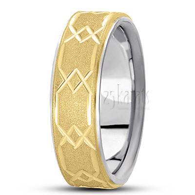 Hexagon Cut Stoned Basic Carved Wedding Band - view 3