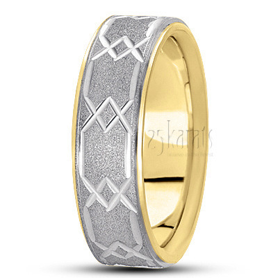 Hexagon Cut Stoned Basic Carved Wedding Band - view 4 thumbnail