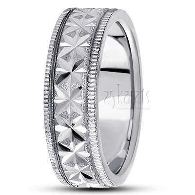 Elegant Star Design Diamond Carved Wedding Ring - view 2 thumbnail