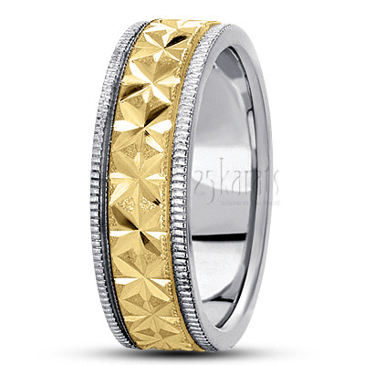 Elegant Star Design Diamond Carved Wedding Ring - main view