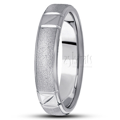 Contemporary Angled Cut Carved Design Wedding Band - view 2