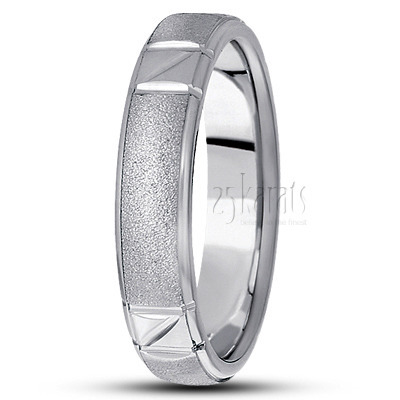Contemporary Angled Cut Carved Design Wedding Band - view 2 thumbnail