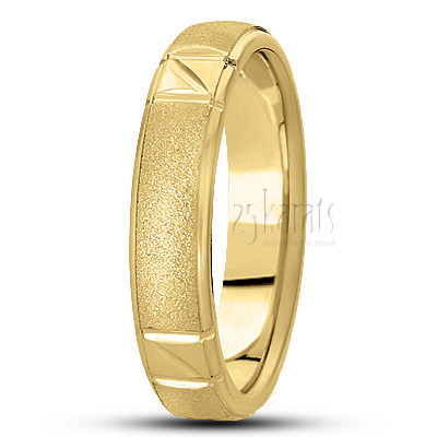 Contemporary Angled Cut Carved Design Wedding Band - view 3 thumbnail