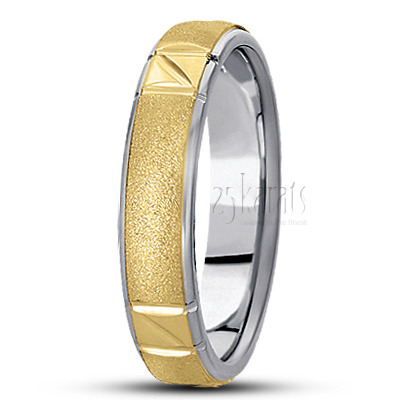Contemporary Angled Cut Carved Design Wedding Band - view 4