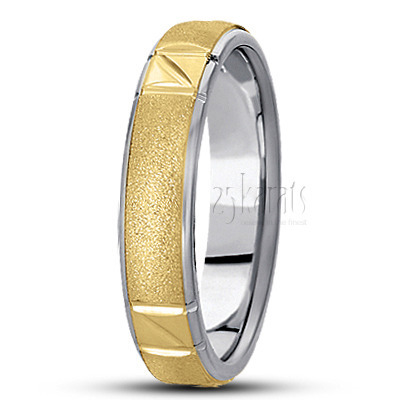 Contemporary Angled Cut Carved Design Wedding Band - view 4 thumbnail