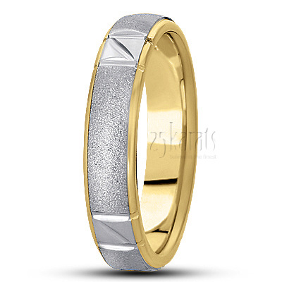 Contemporary Angled Cut Carved Design Wedding Band - main view