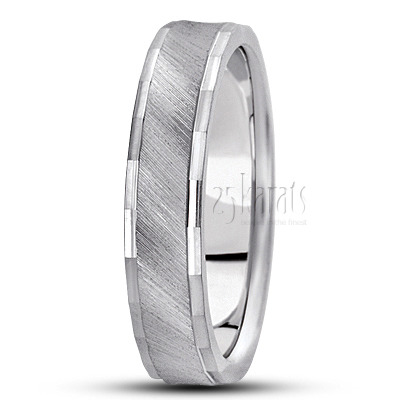 Dazzling Diagonal Cut Carved Design Wedding Band - view 2