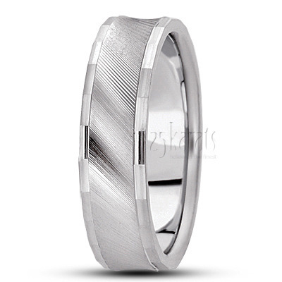 Dazzling Diagonal Cut Carved Design Wedding Band - view 3 thumbnail
