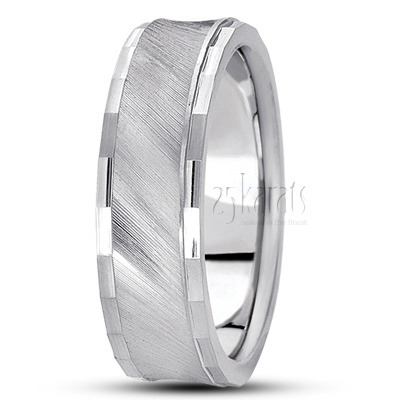 Dazzling Diagonal Cut Carved Design Wedding Band - view 4 thumbnail