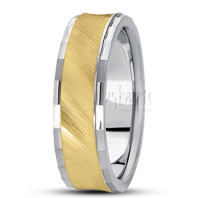 Dazzling Diagonal Cut Carved Design Wedding Band - main view