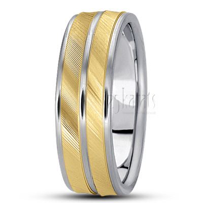 Angled Cut Two-Tone Basic Carved Wedding Ring